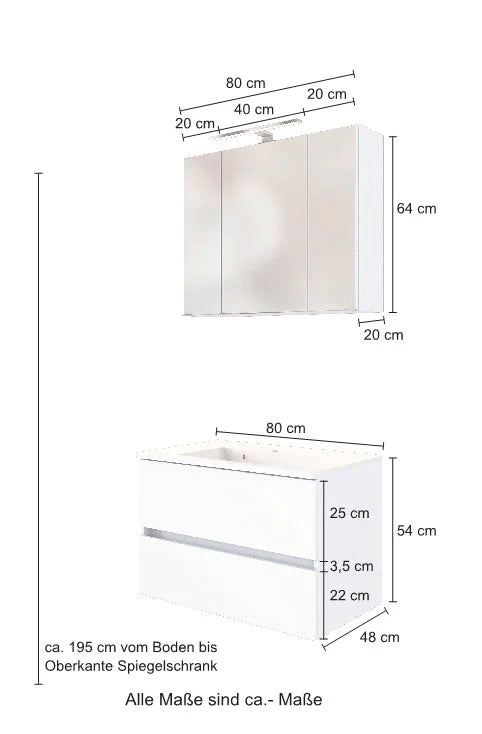 Badmöbel-Set Paris (Set, 2-St), Breite 80 cm, Softclose-Funktion