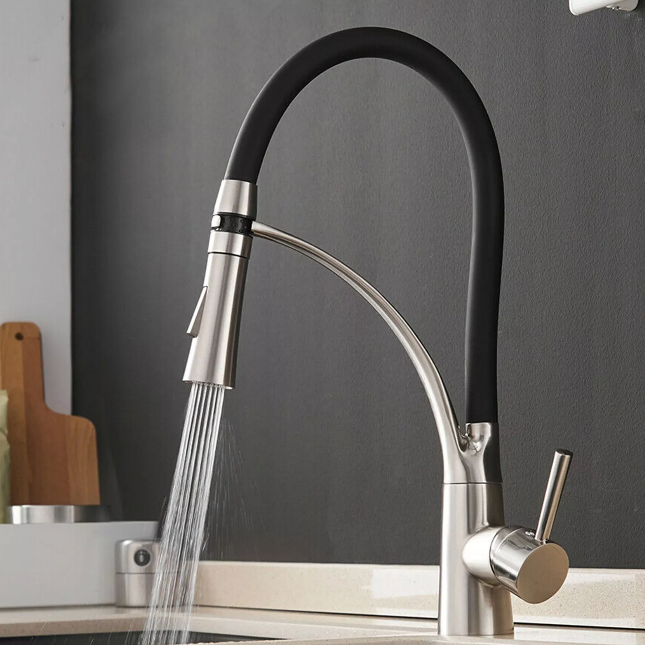 Küchenarmatur Edelstahl Schwarz Wasserhahn Einhand Ausziehbar mit Brause