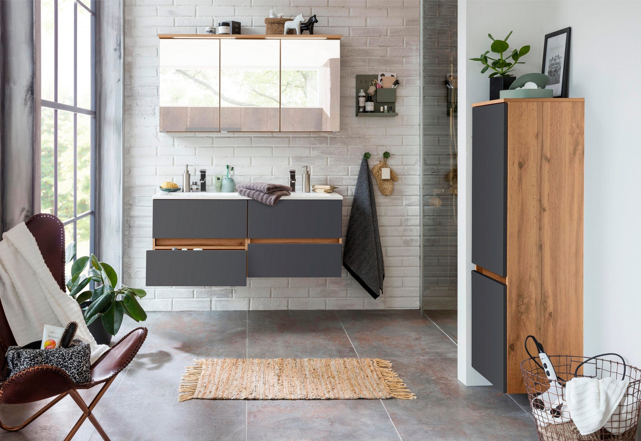 Badezimmermöbel Set – Waschtisch + Spiegelschrank (120 cm