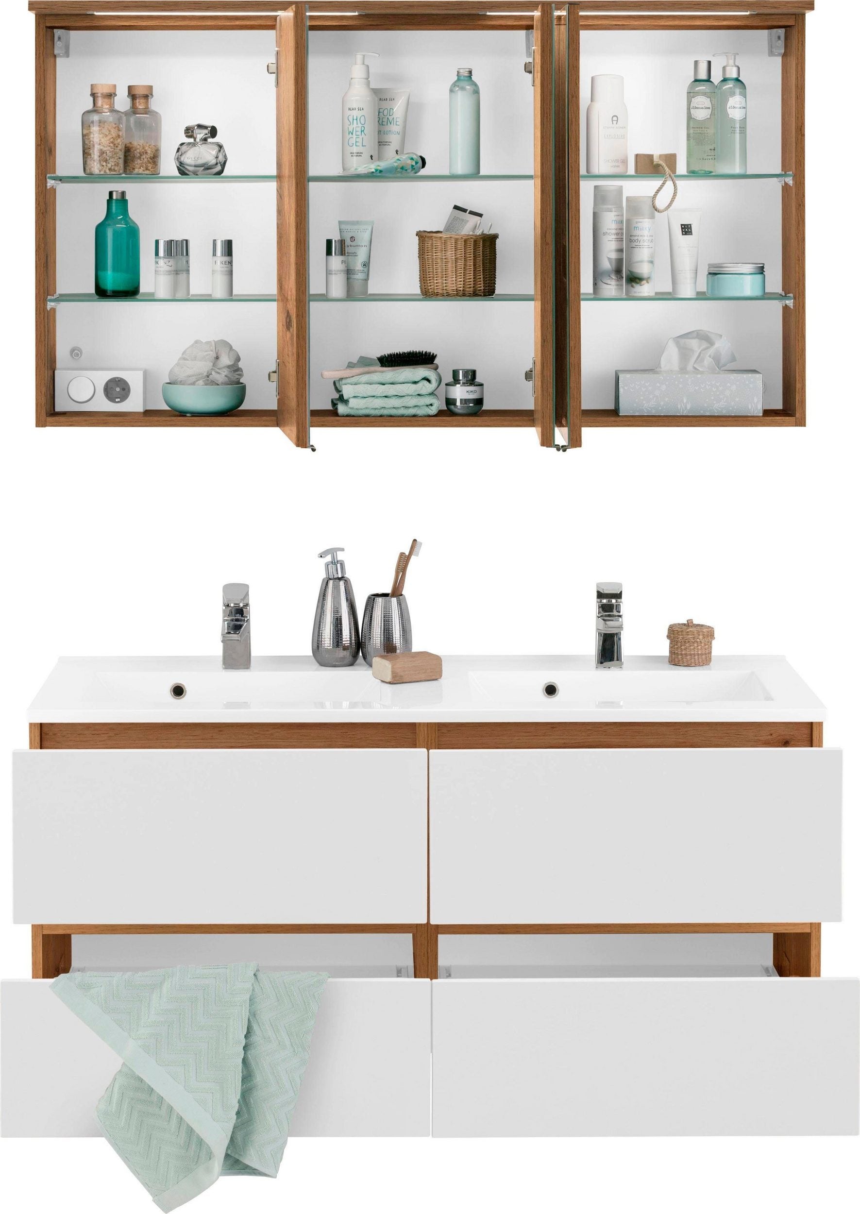 Badezimmermöbel-Set – 120cm Waschtisch & Spiegelschrank