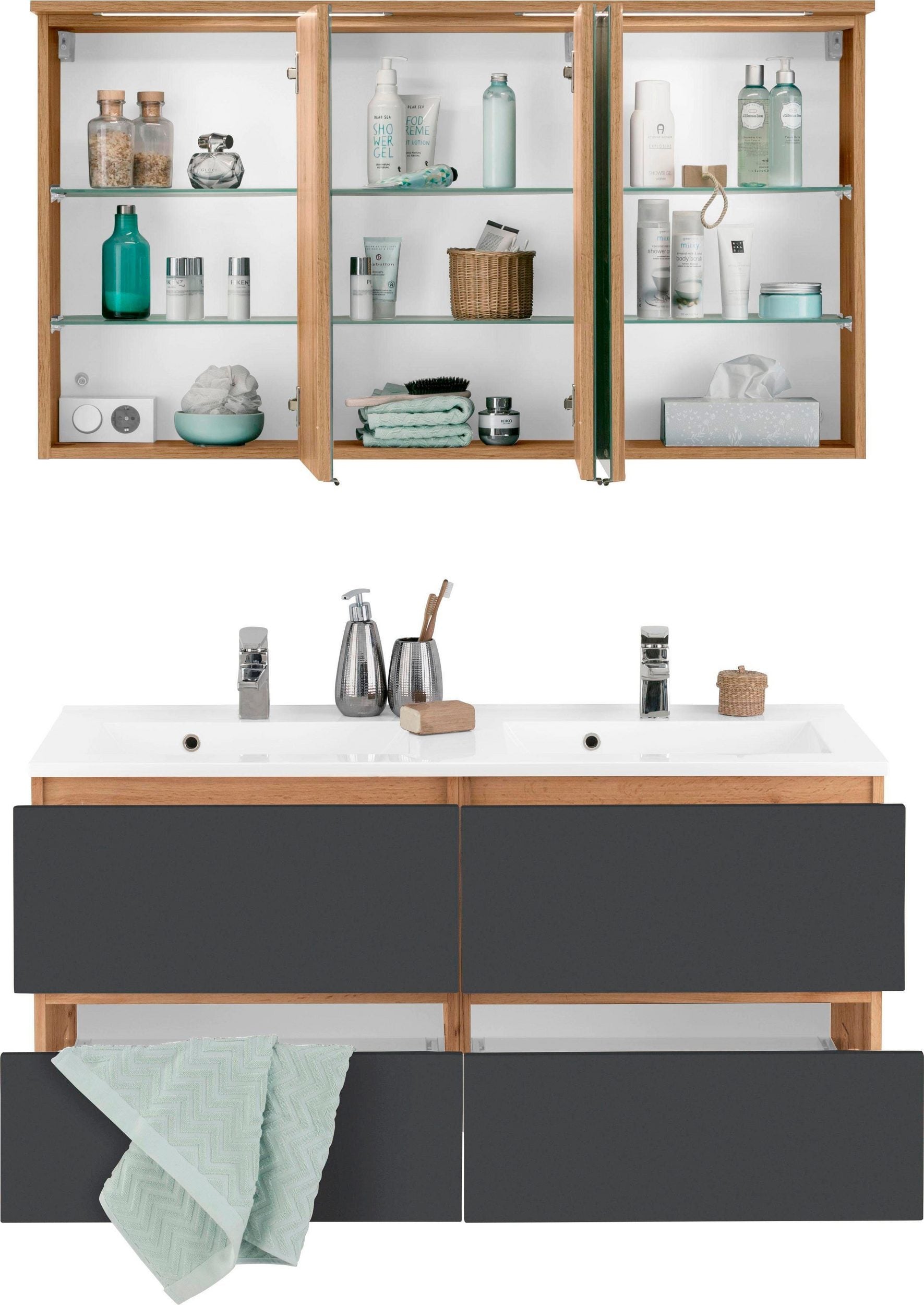 Badezimmermöbel Set – Waschtisch + Spiegelschrank (120 cm