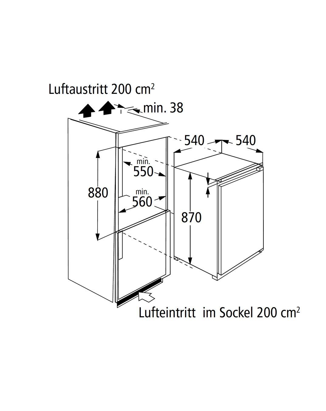 PKM Einbaukühlschrank KS120.4A++EB 118 Liter – 88 cm Nische | Gefrierfach