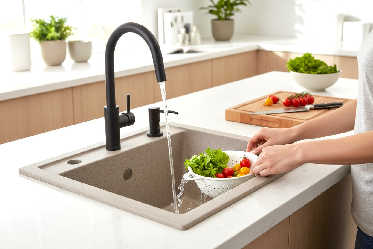 Granit-Spülbecken / Einbaubecken 50x50 cm – Beige
