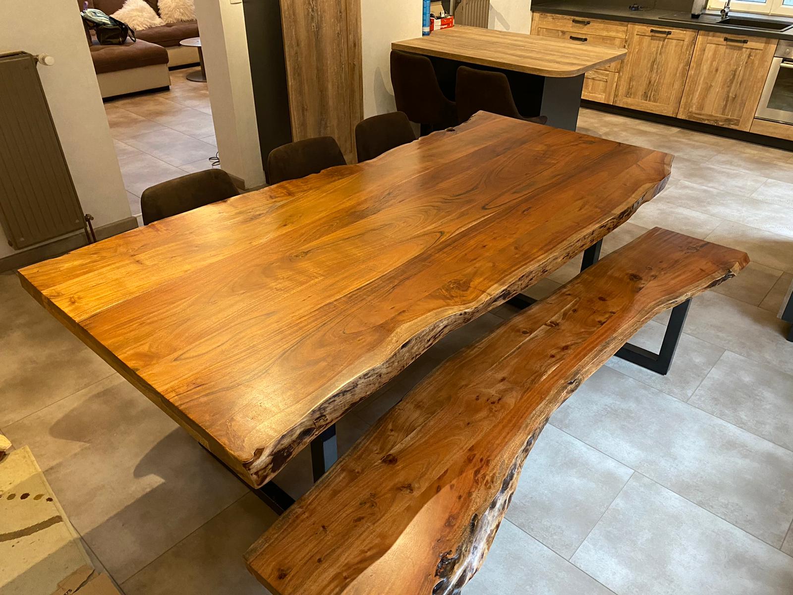 Esstisch Tisch Massivholz Baumkante Akazie 140/160/180/200/220/240/ U Gestell