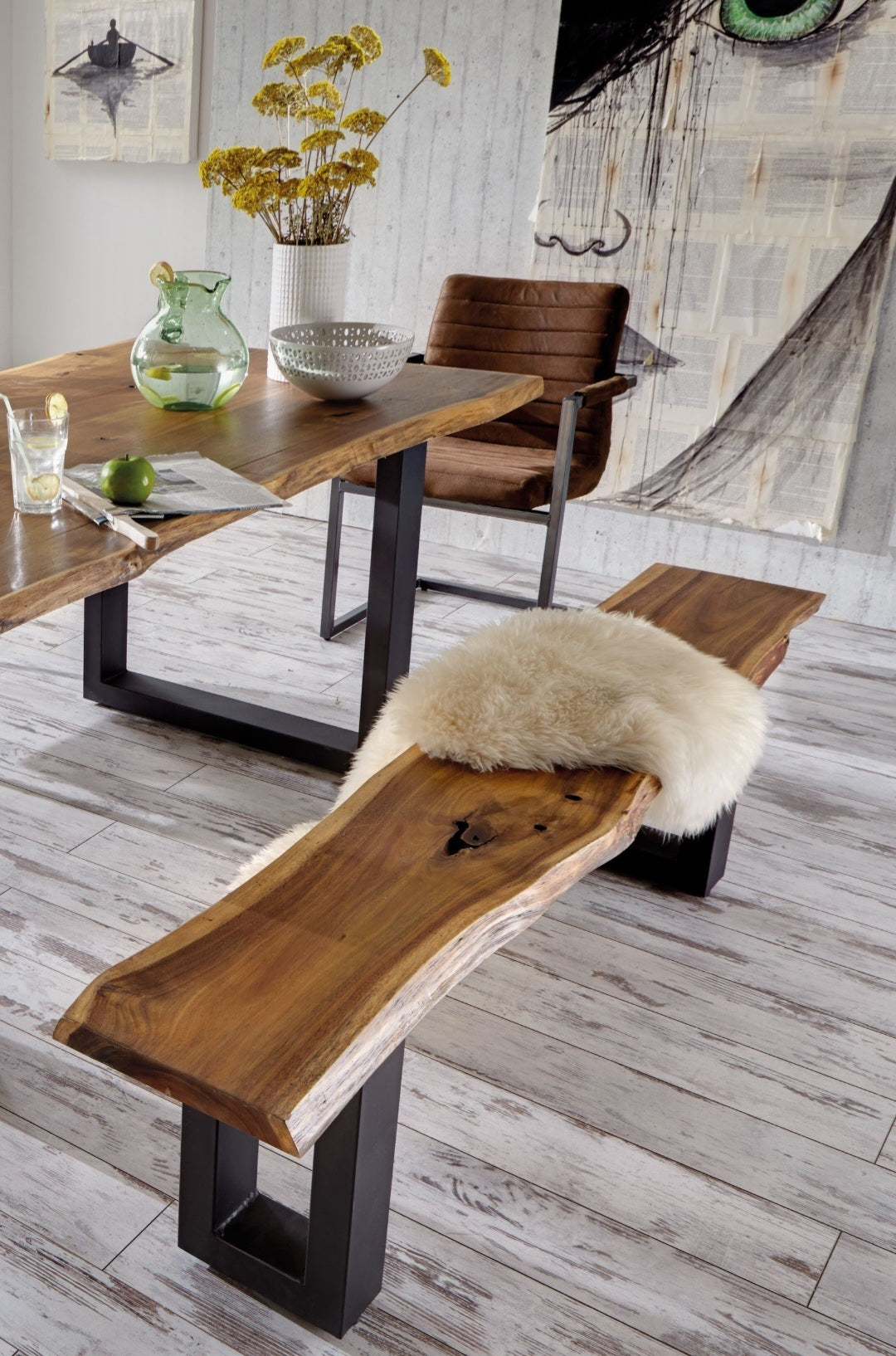 Bank Massiv Akazie 140/160/180/200/220cm Massiv Holz Baumkante