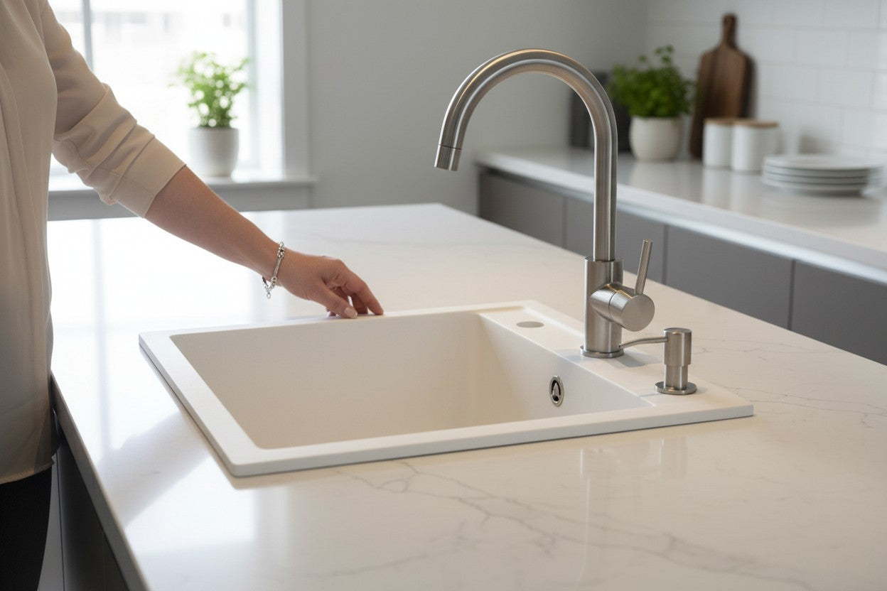 Granit-Spülbecken 51x45 in Weiß – Modern, robust & funktional