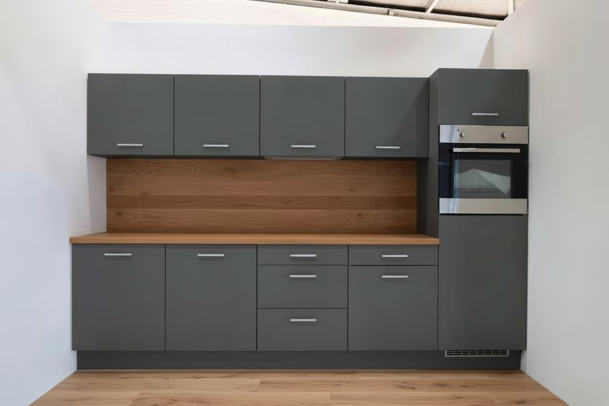 Moderne Einbauküche 300 cm – grau Matt – ohne Elektrogeräte