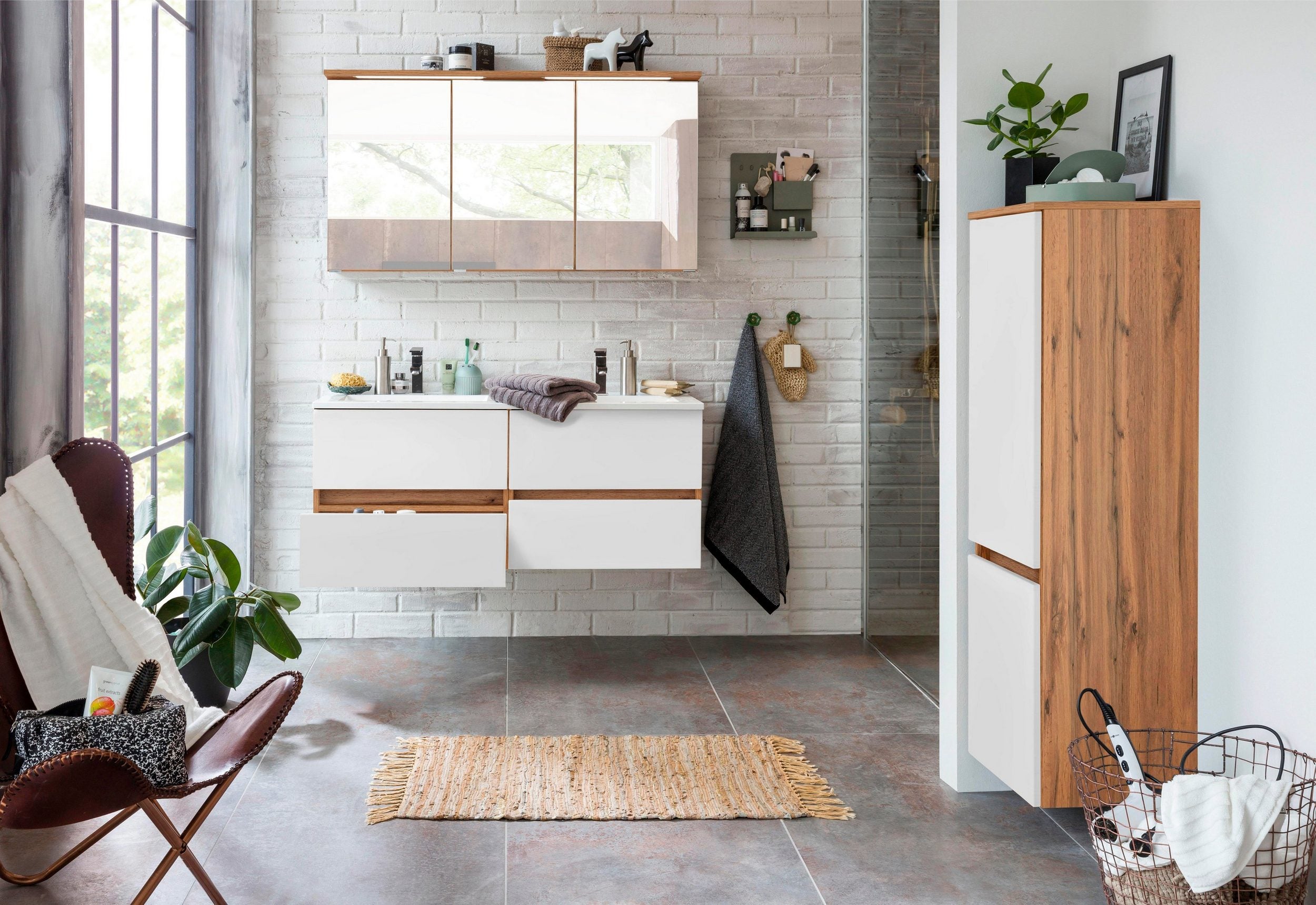 Badezimmermöbel-Set – 120cm Waschtisch & Spiegelschrank