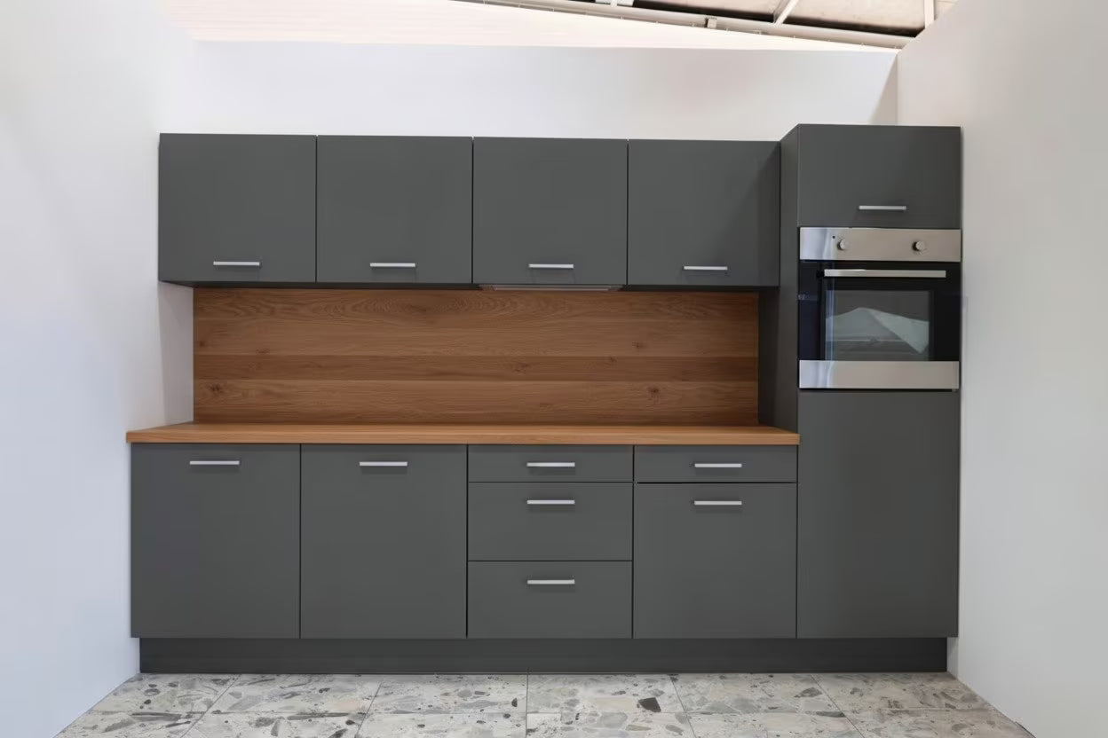 Moderne Einbauküche 300 cm – grau Matt – ohne Elektrogeräte