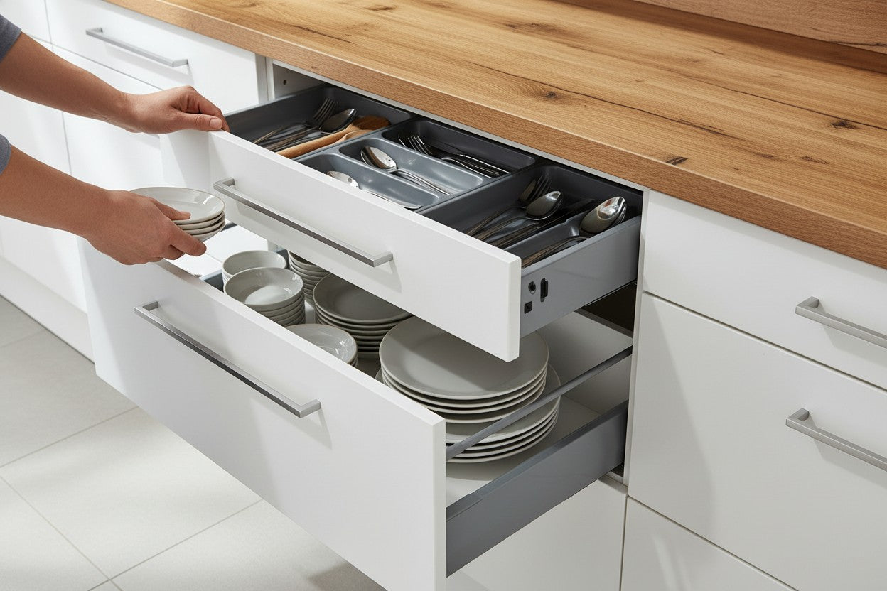 Moderne Einbauküche 300 cm – grau Matt – ohne Elektrogeräte