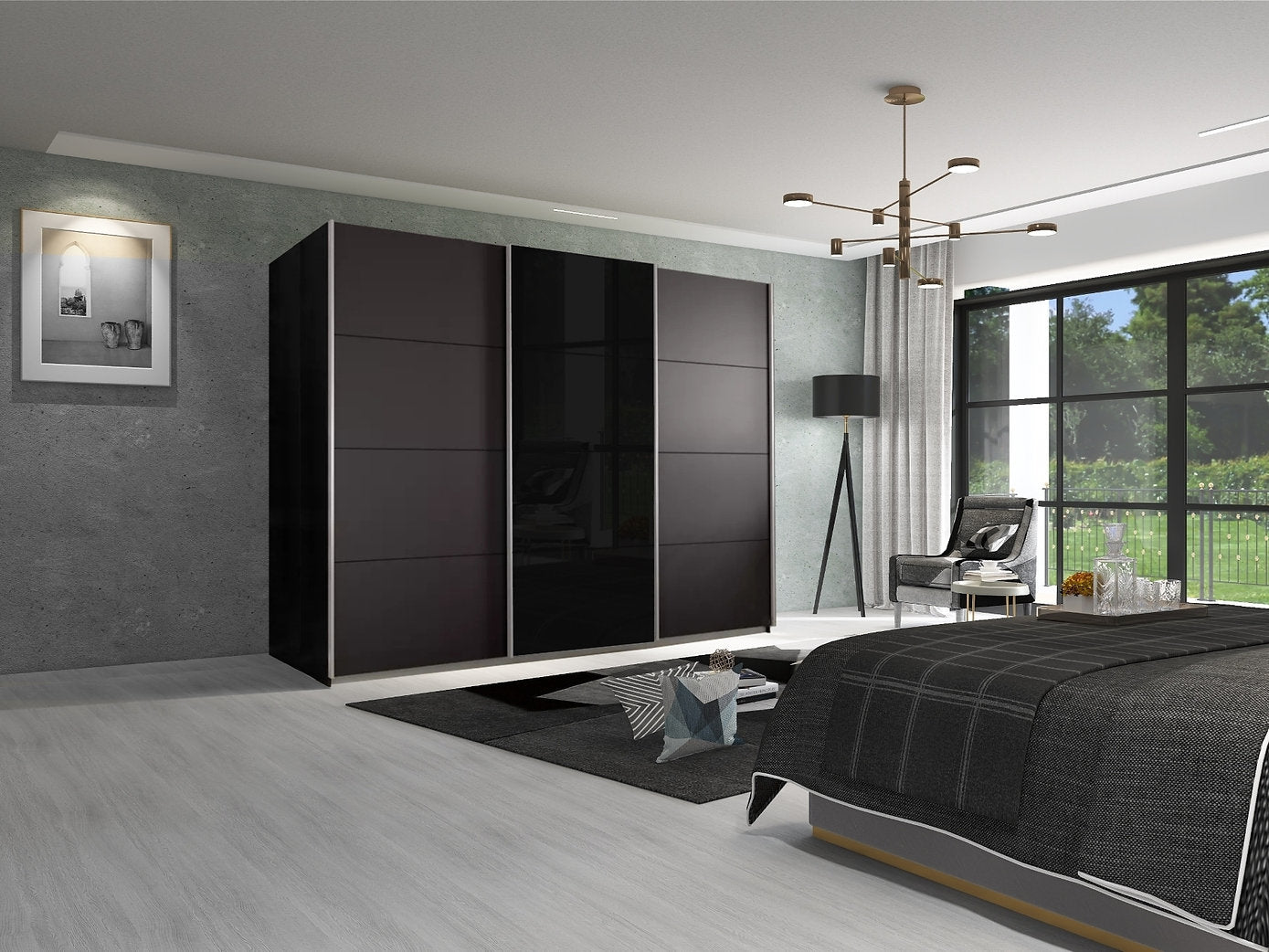 Kleiderschrankschrank Ezio Graphit Schwarze Glastür B/h/t: Ca. 270x210x62 Cm