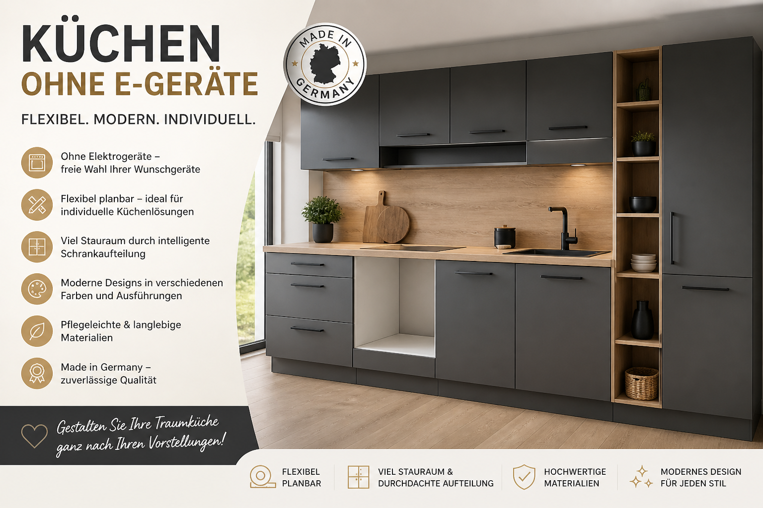 Küchen ohne Elektrogeräte – flexibel, modern & individuell planbar