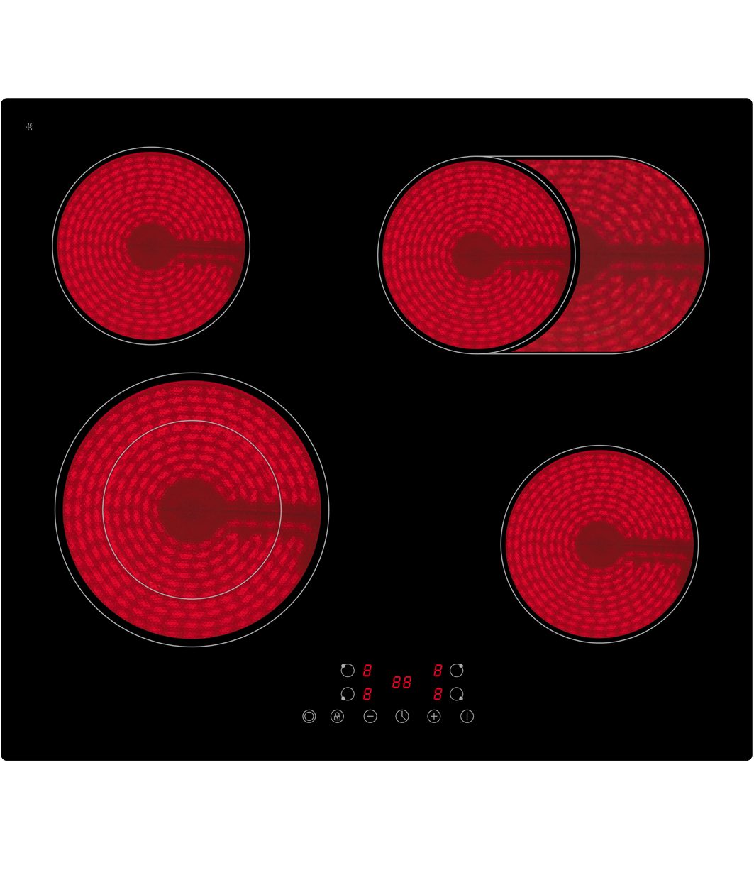 Glaskeramik-Kochfeld – 60 cm – Schwarz –Touch-Control PKM KF4-2KB G Autarkes