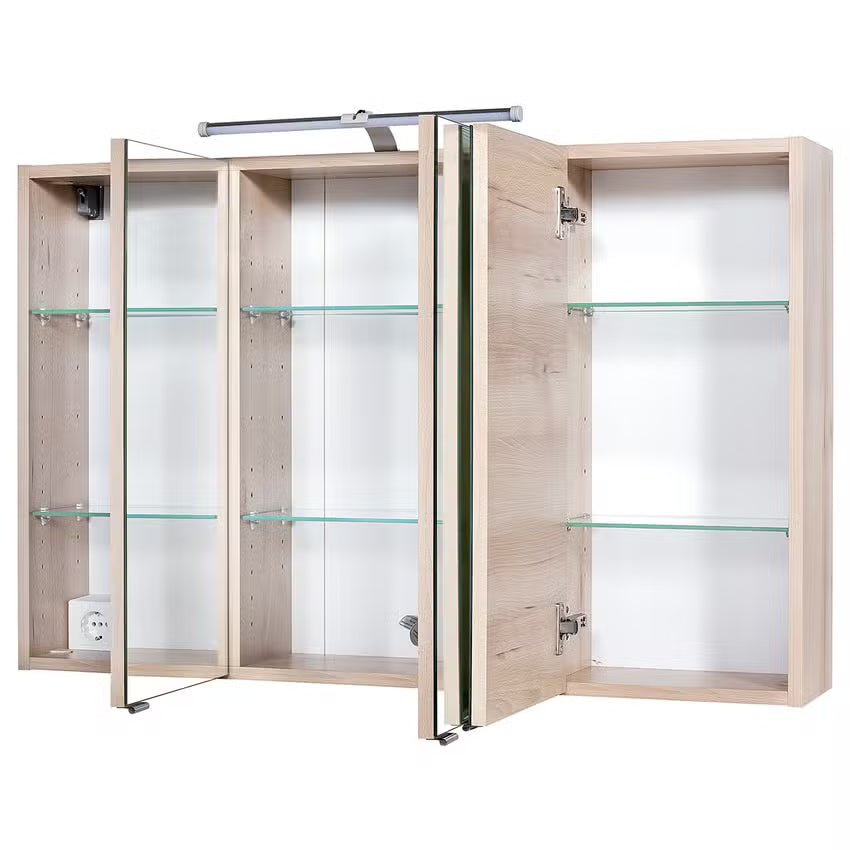 Spiegelschrank Farbe wotaneiche  FLORIA – 100 cm – 3 Spiegeltüren – LED-Beleuchtung