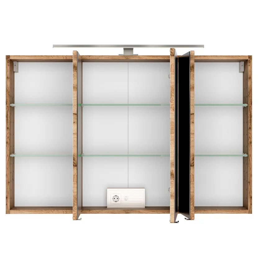 Spiegelschrank Farbe wotaneiche  FLORIA – 100 cm – 3 Spiegeltüren – LED-Beleuchtung