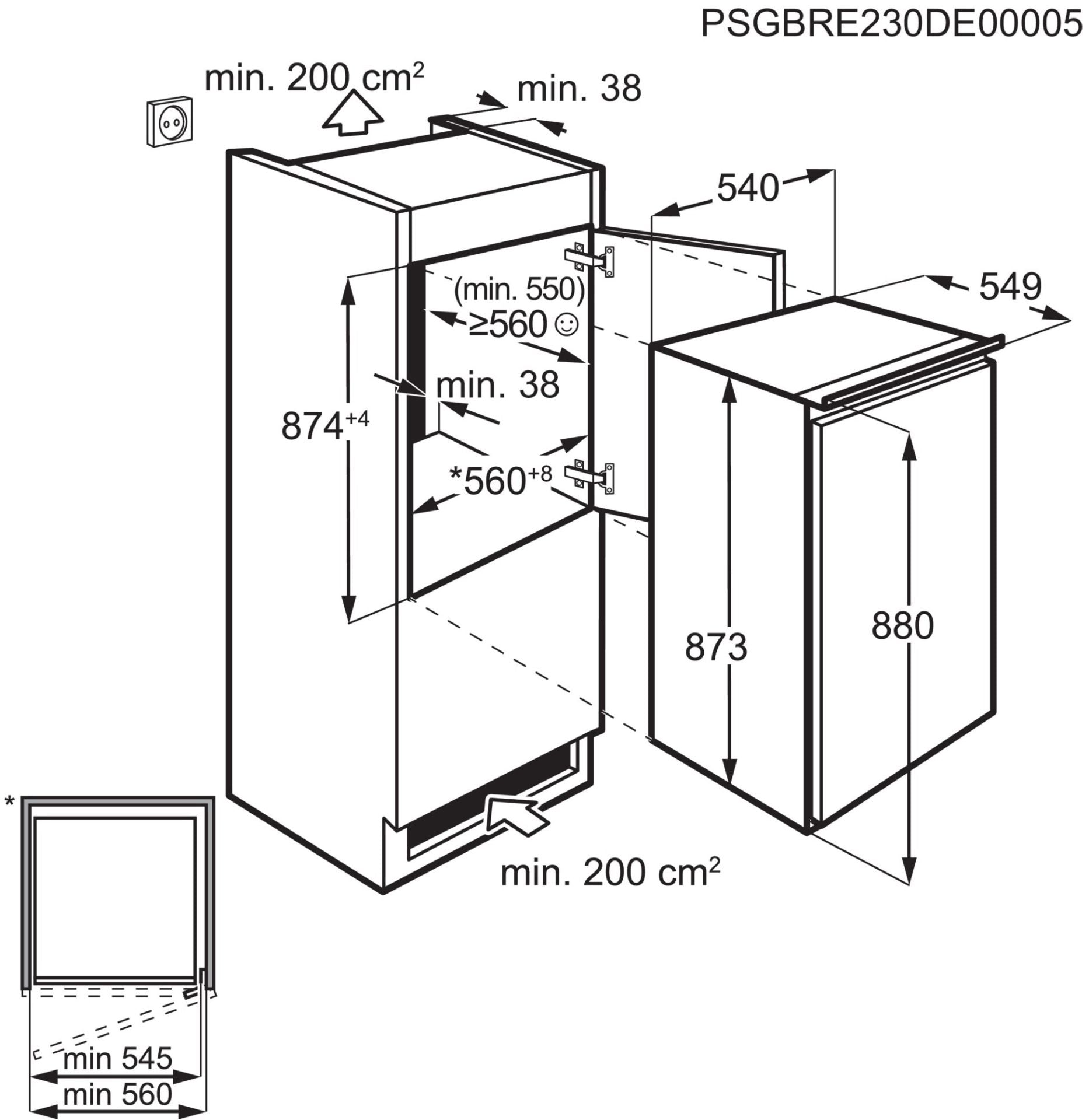 Einbaukühlschrank Hoch Ca 88cm AEG G880E1 flexiblem Stauraum und LED-Beleuchtung