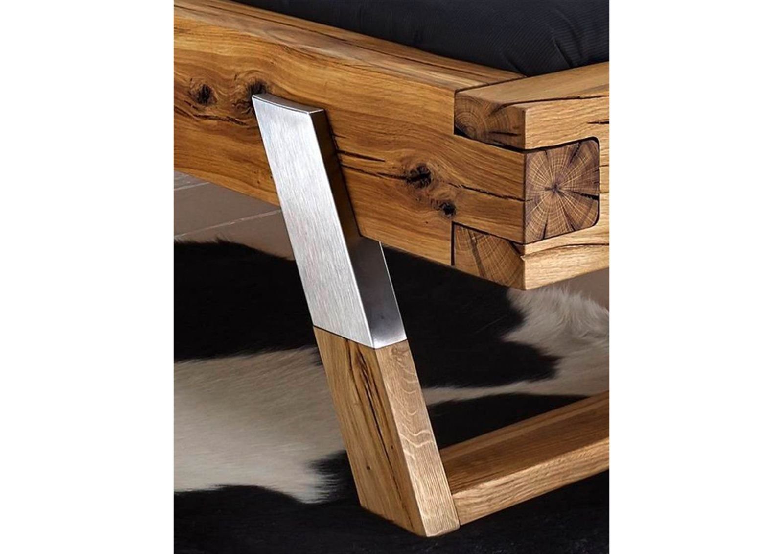 Bett Massivholz Balkenbett 180 × 200 cm – Wildbuche massiv geölt