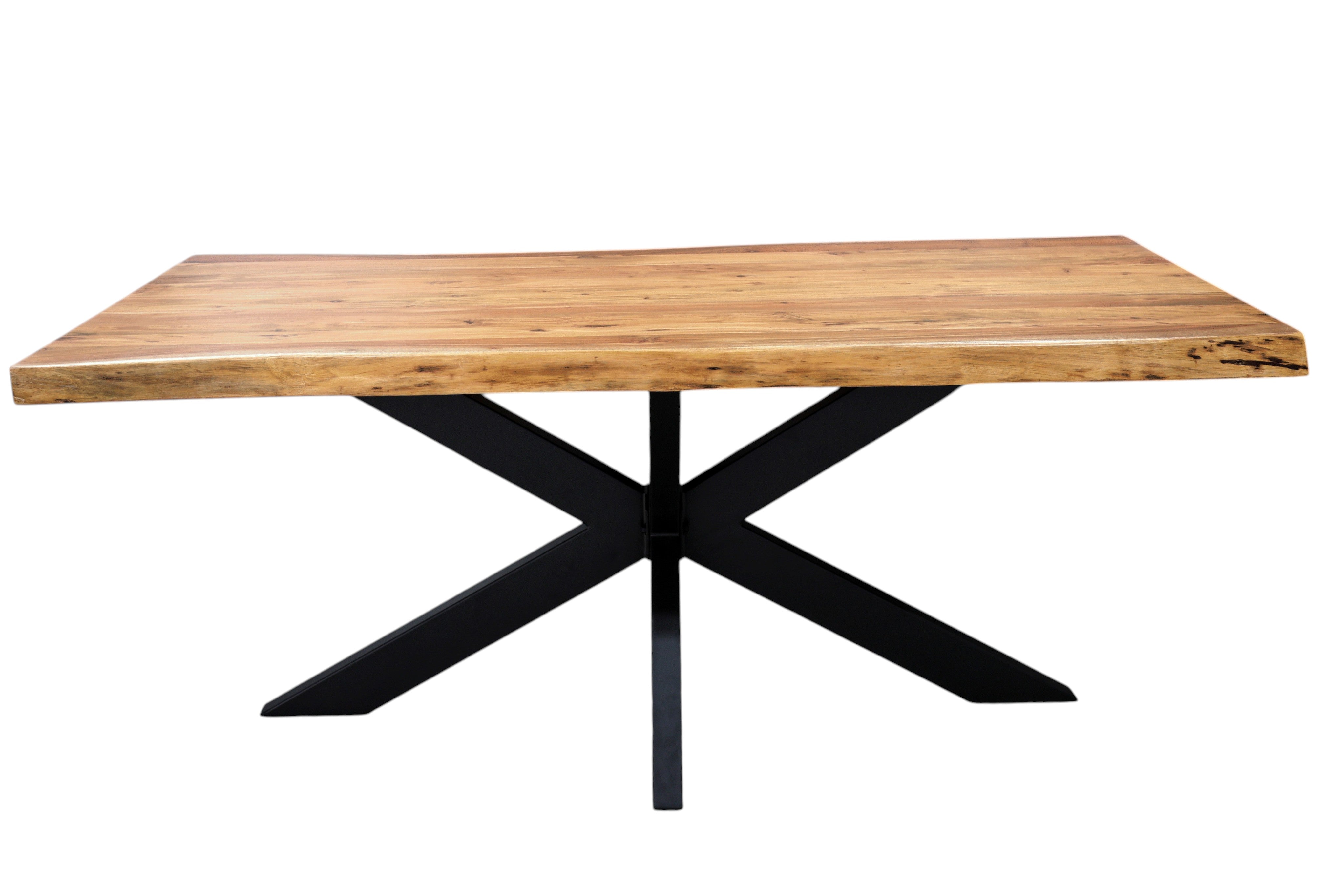 Design Esstisch Baumkante Akazie Massivholz mit Spider Gestell – Unikat