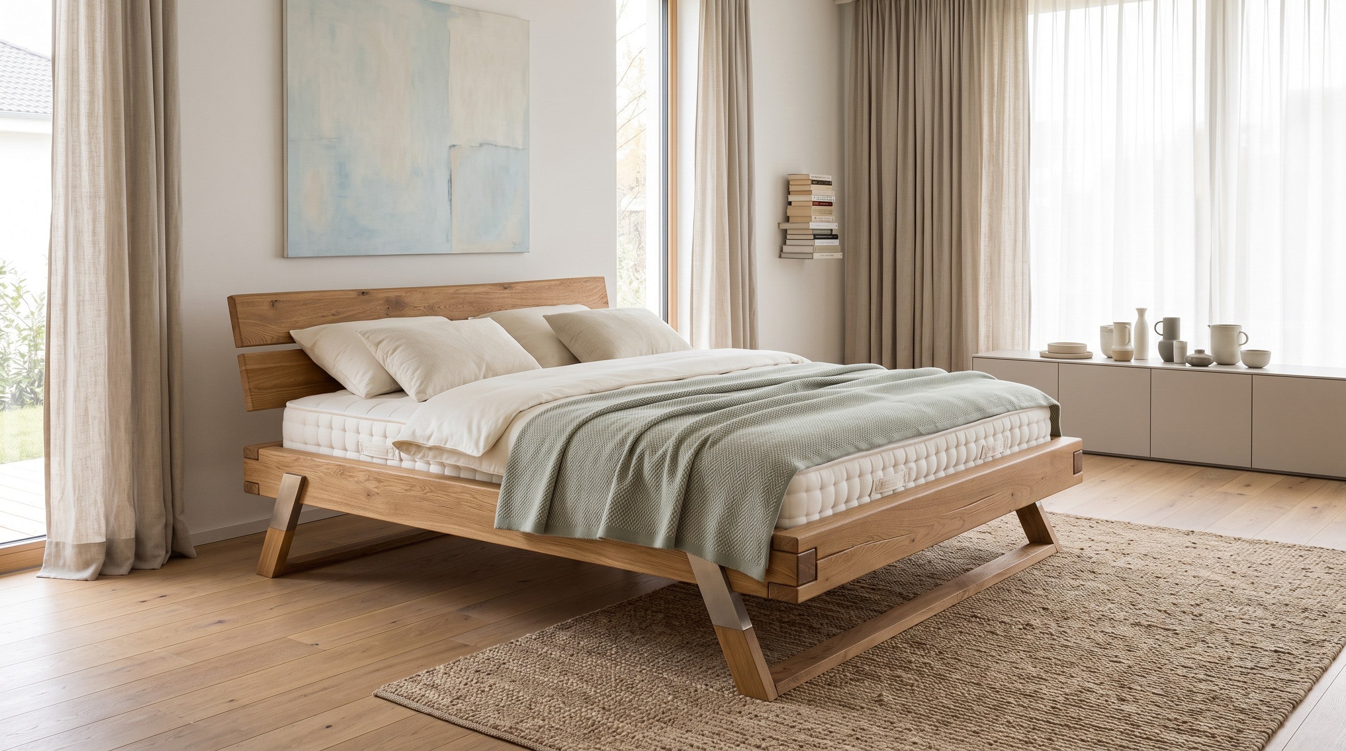 Bett Massivholz Balkenbett 180 × 200 cm – Wildbuche massiv geölt