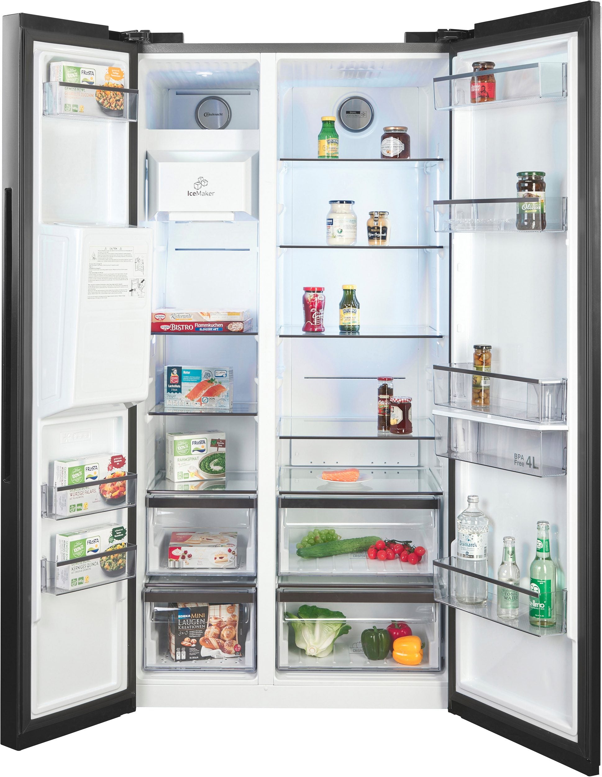 BAUKNECHT Side-by-Side Kühlschrank 578L Schwarz | NoFrost | Wasser- & Eiswürfelspender | Neu | Simo Möbel