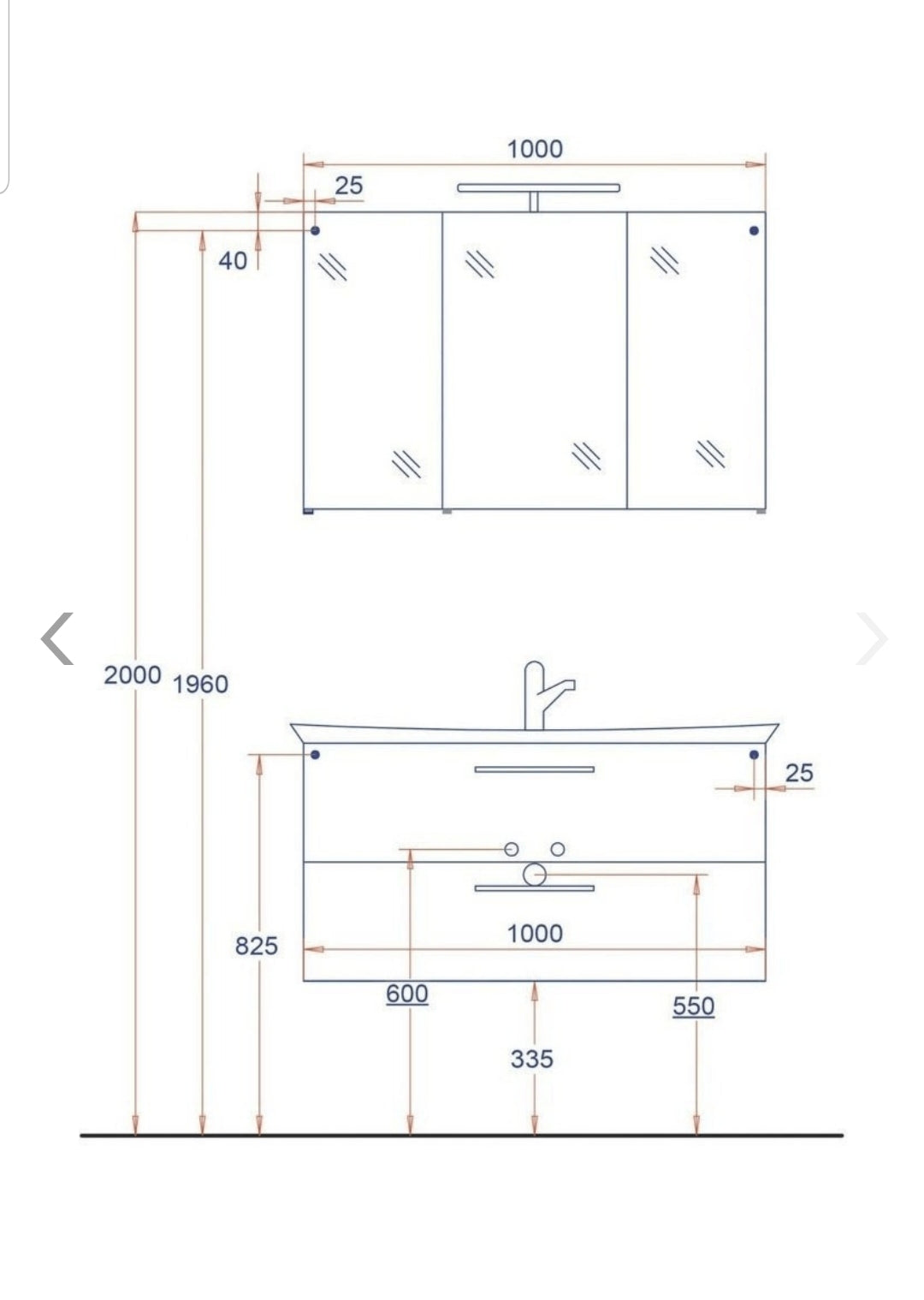 Badmöbel FLORIDA, 2-teilig – Waschtisch-Set mit LED-Spiegel, 100 cm, grau
