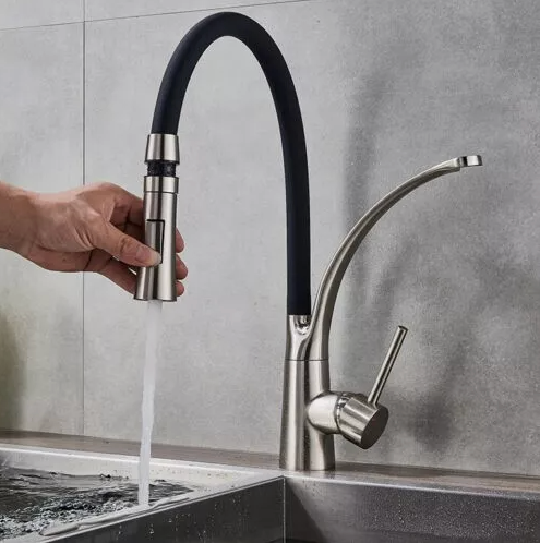 Küchenarmatur Edelstahl Schwarz Wasserhahn Einhand Ausziehbar mit Brause