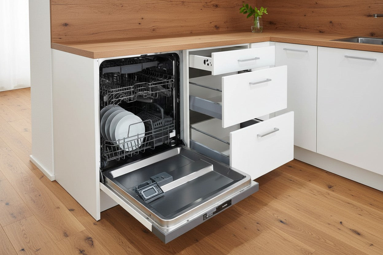 Moderne Einbauküche 300 cm – grau Matt – ohne Elektrogeräte