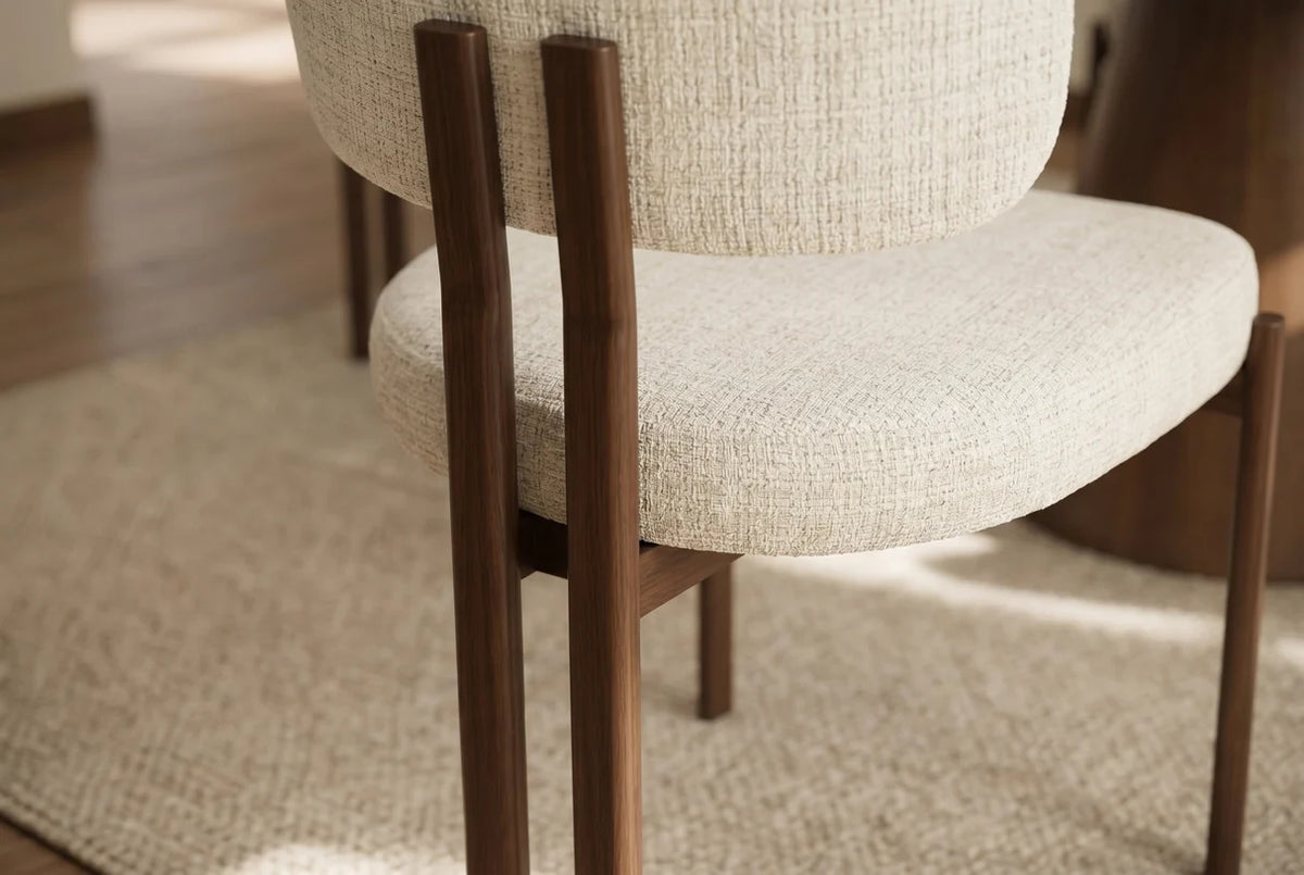 Esszimmerstuhl LORENZO – 2er-Set – Chenille Creme-Beige mit Gestell in Walnussoptik