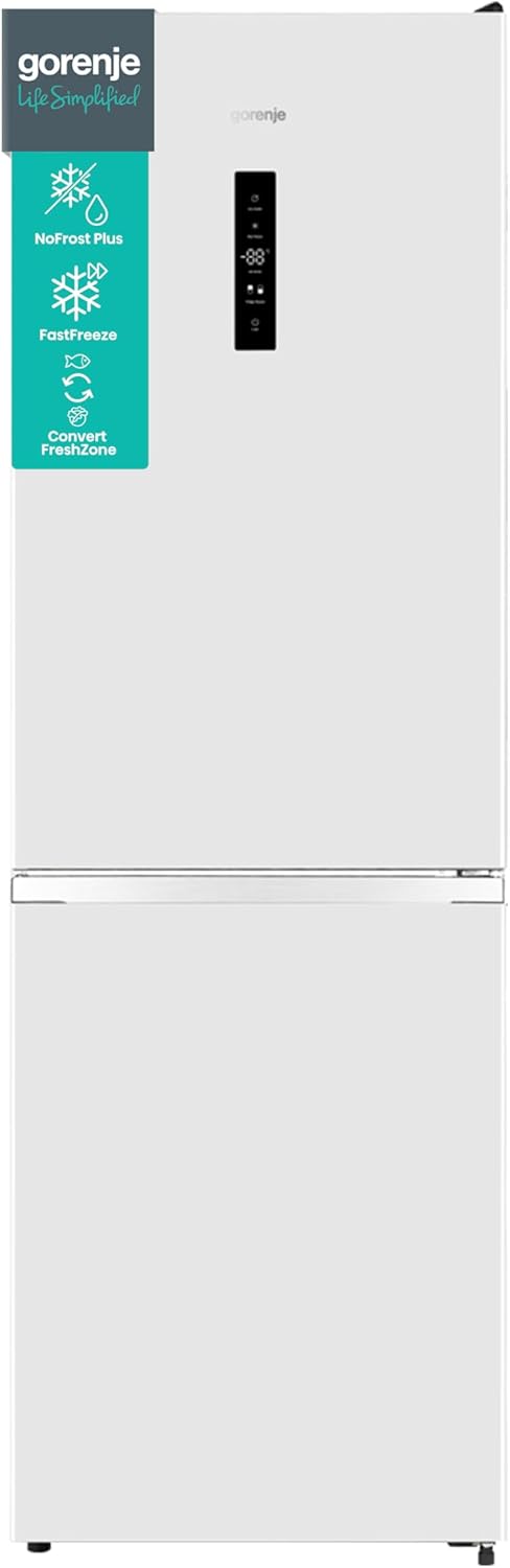 Gorenje N619EAW4 Kühl-Gefrierkombination 300 Liter, NoFrost Plus, FastFreeze, CrispZone mit Feuchteregler, LED-Display, 186 cm, Weiß Kühlschrank