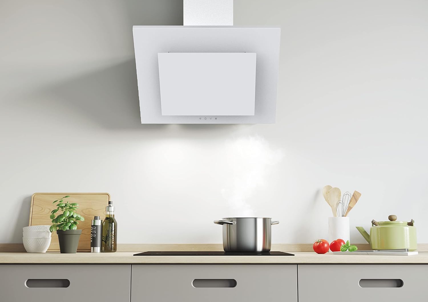 Candy Dunstabzugshaube CVMAD60/1B/1 DE – 60 cm Unterbau-Dunstabzugshaube, 425 m³/h, Abluft & Umluft, 3 Leistungsstufen, LED-Beleuchtung, Energieeffizienzklasse C, Weiß