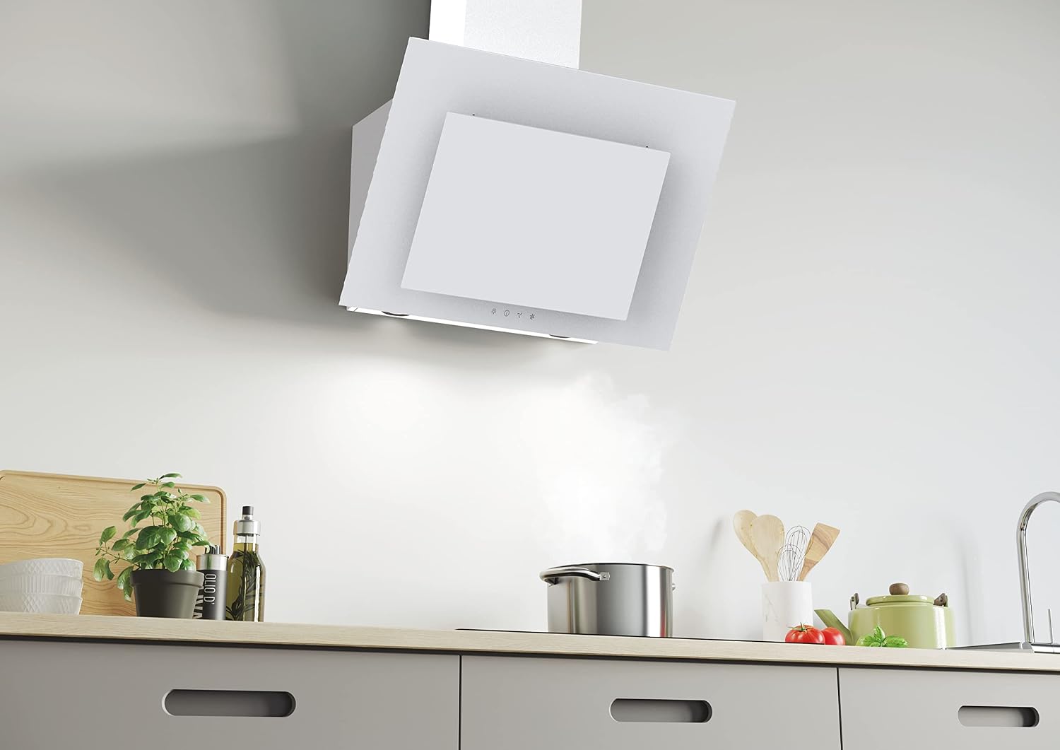 Candy Dunstabzugshaube CVMAD60/1B/1 DE – 60 cm Unterbau-Dunstabzugshaube, 425 m³/h, Abluft & Umluft, 3 Leistungsstufen, LED-Beleuchtung, Energieeffizienzklasse C, Weiß