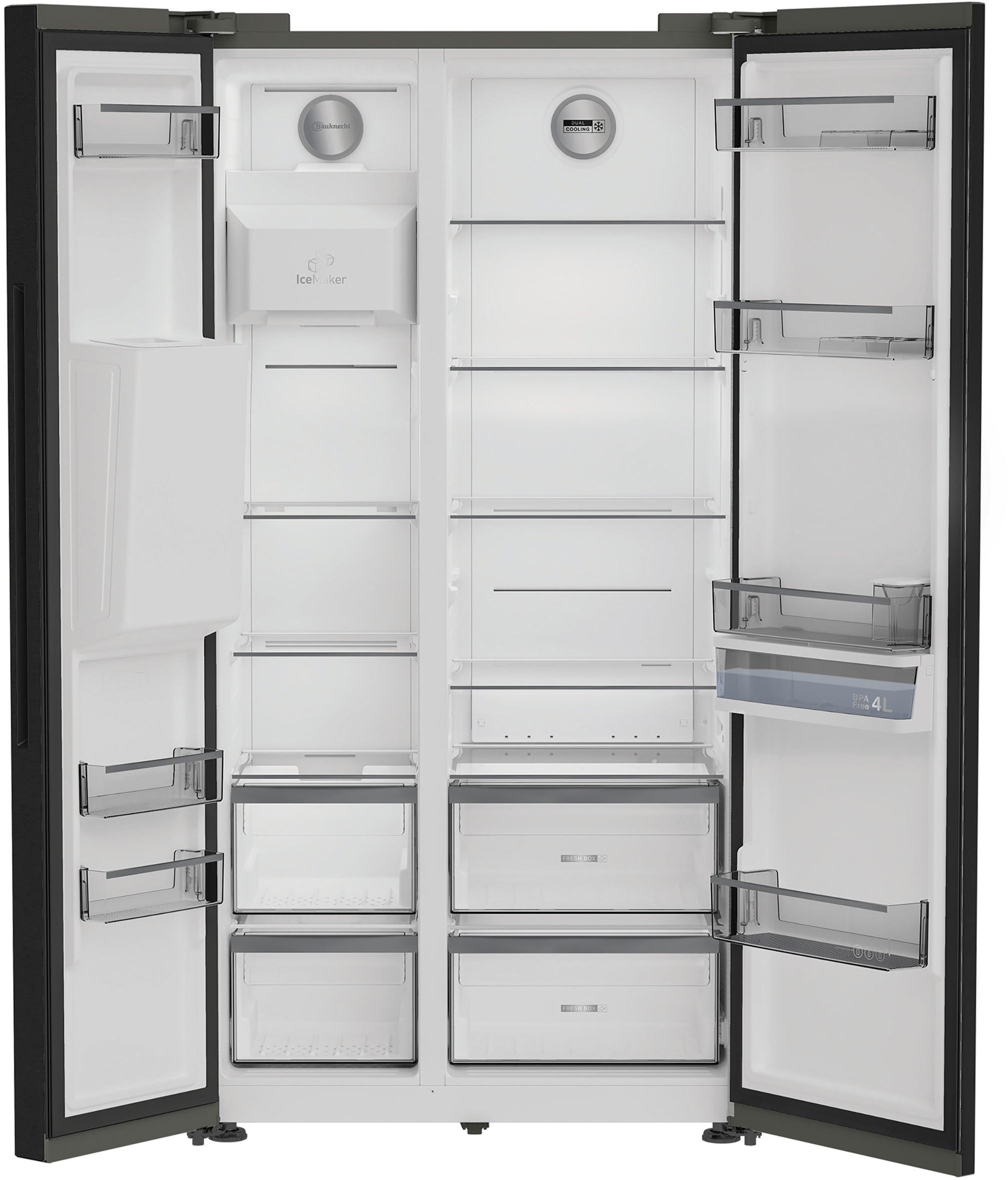 BAUKNECHT Side-by-Side Kühlschrank 578L Schwarz | NoFrost | Wasser- & Eiswürfelspender | Neu | Simo Möbel