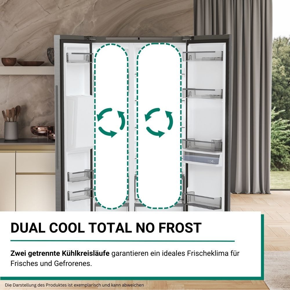 BAUKNECHT Side-by-Side Kühlschrank 578L Schwarz | NoFrost | Wasser- & Eiswürfelspender | Neu | Simo Möbel