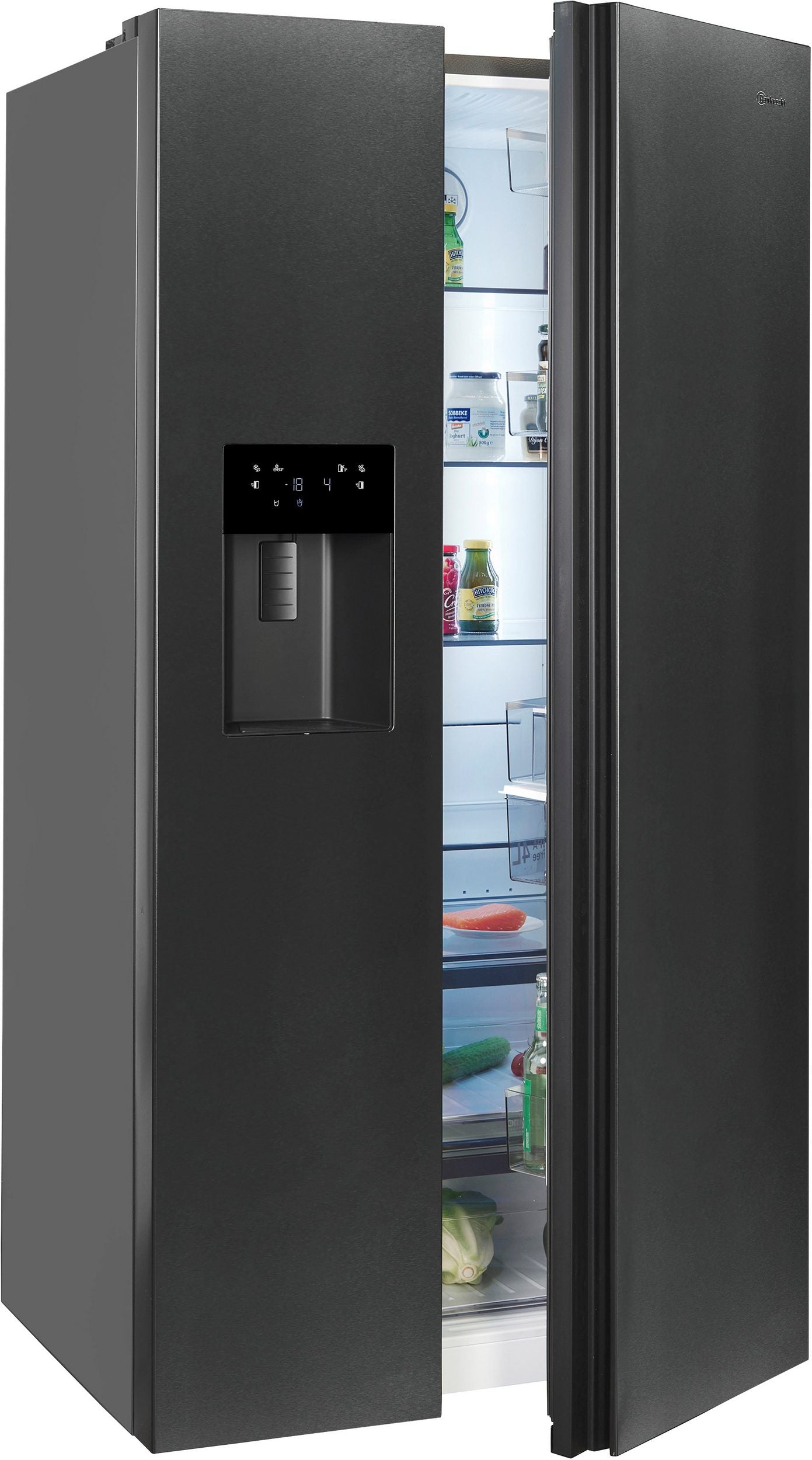 BAUKNECHT Side-by-Side Kühlschrank 578L Schwarz | NoFrost | Wasser- & Eiswürfelspender | Neu | Simo Möbel