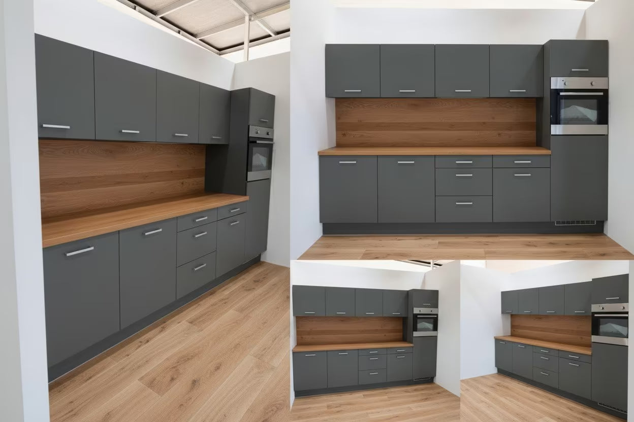 Moderne Einbauküche 300 cm – grau Matt – ohne Elektrogeräte