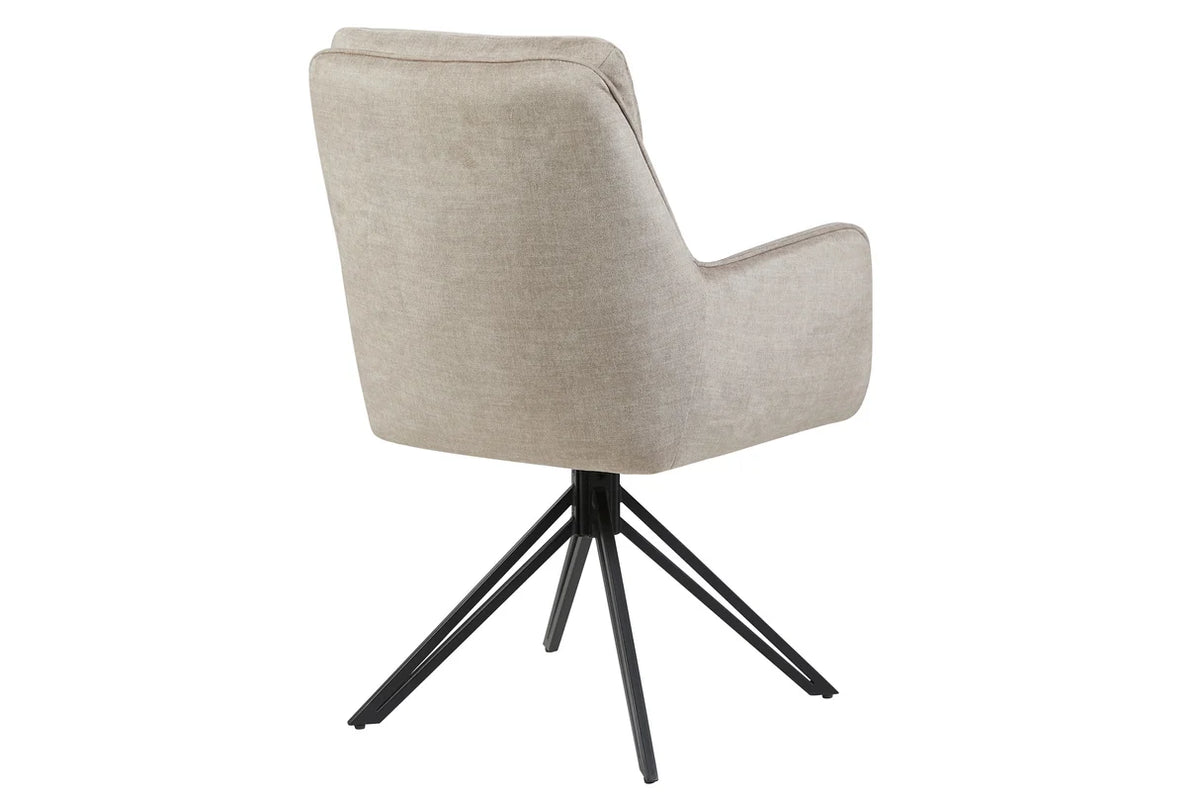 Esszimmerstuhl VELORA 180° drehbar mit Armlehnen – Samt Velours Beige, Metallgestell Schwarz