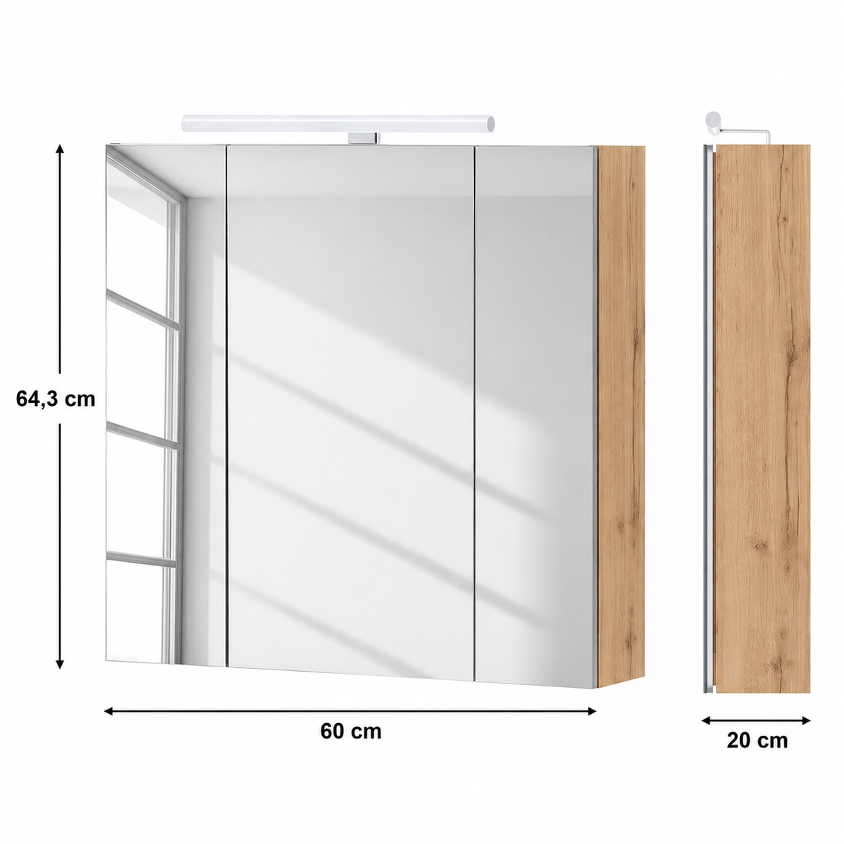 Spiegelschrank VELNO-60 cm – Wotaneiche