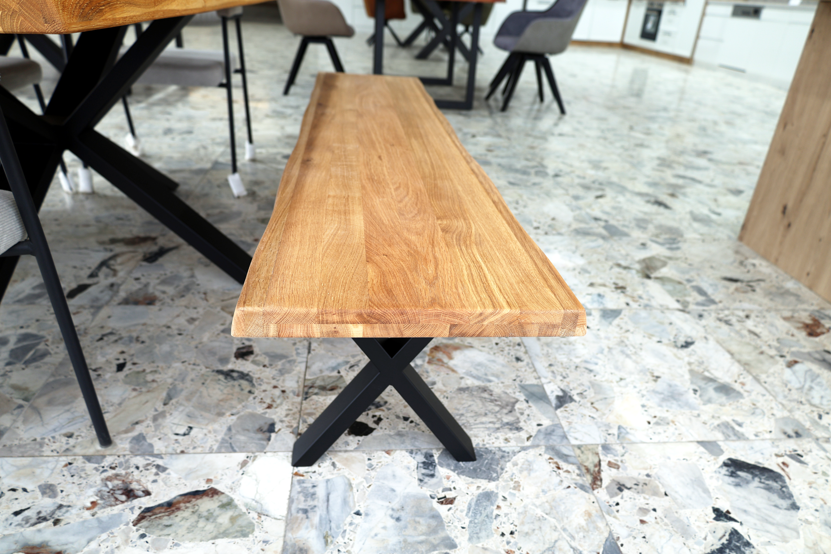 Holzbank Massivholz 160/180/200cm  – Sitzbank mit Baumkante oder Geradekante