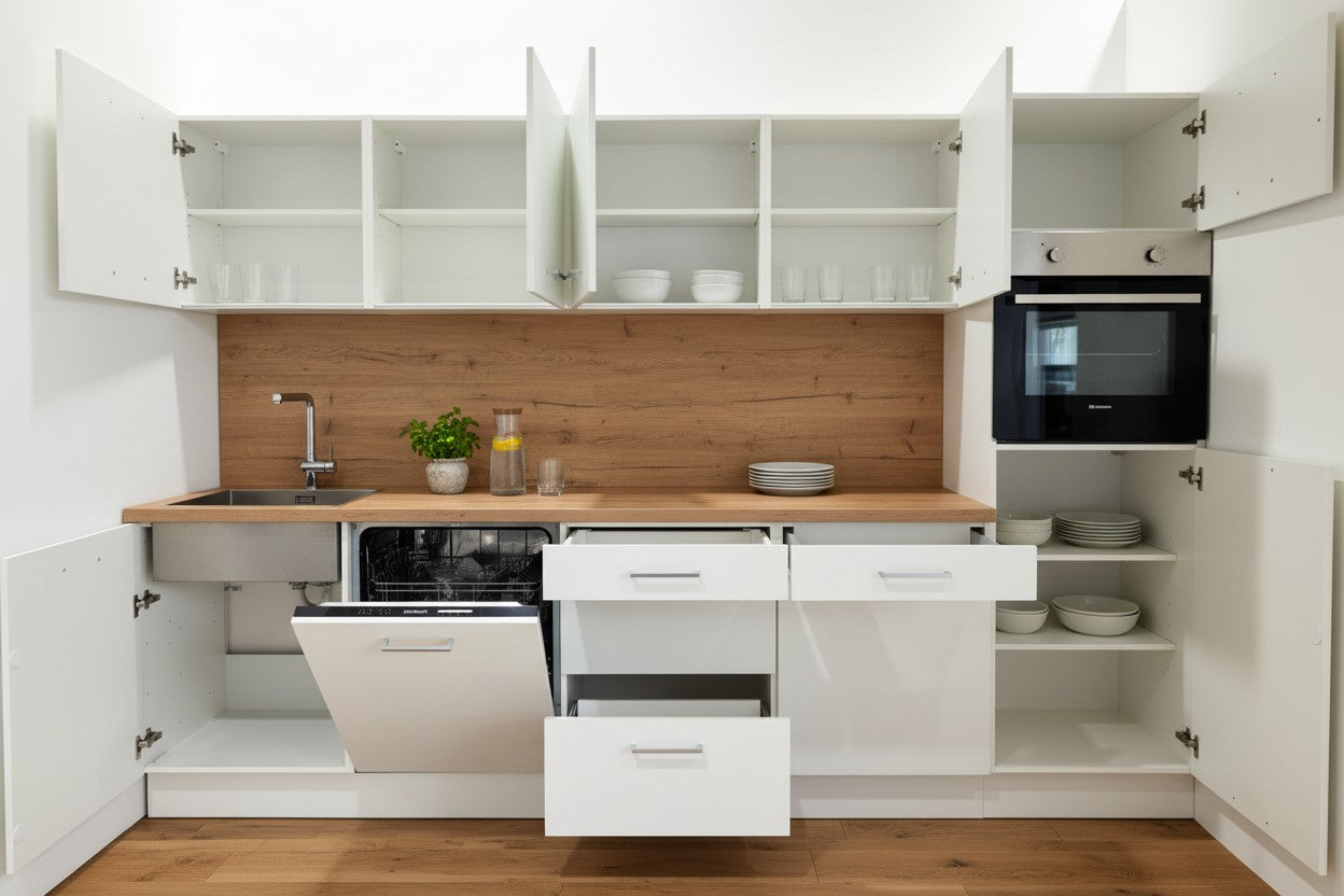 Moderne Einbauküche 300 cm – grau Matt – ohne Elektrogeräte