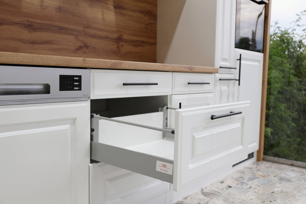 Landhaus Küche ROMA 310 cm – Weiß – Soft-Close &amp; Premium-Auszüge – inkl. 5 Elektrogeräte &amp; Nischenrückwand – Made in Germany