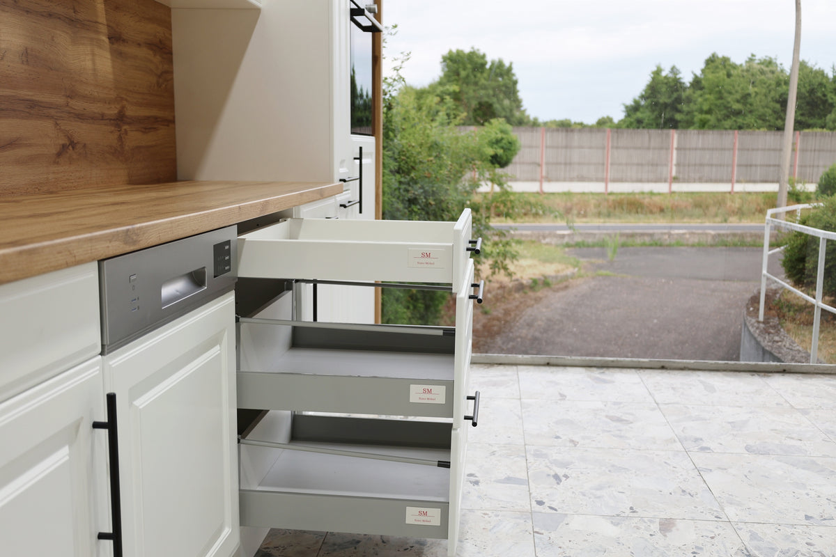 Landhaus Küche ROMA 310 cm – Weiß – Soft-Close &amp; Premium-Auszüge – inkl. 5 Elektrogeräte &amp; Nischenrückwand – Made in Germany