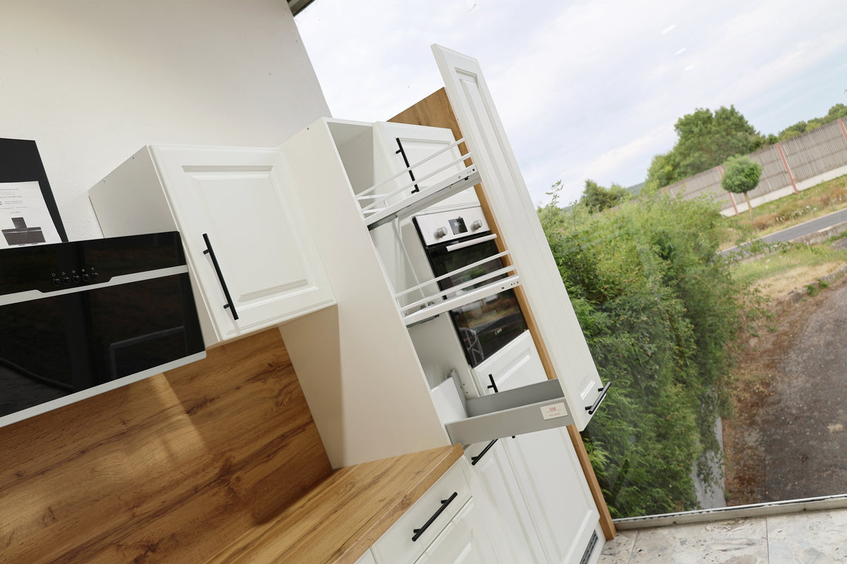 Landhaus Küche ROMA 310 cm – Weiß – Soft-Close &amp; Premium-Auszüge – inkl. 5 Elektrogeräte &amp; Nischenrückwand – Made in Germany