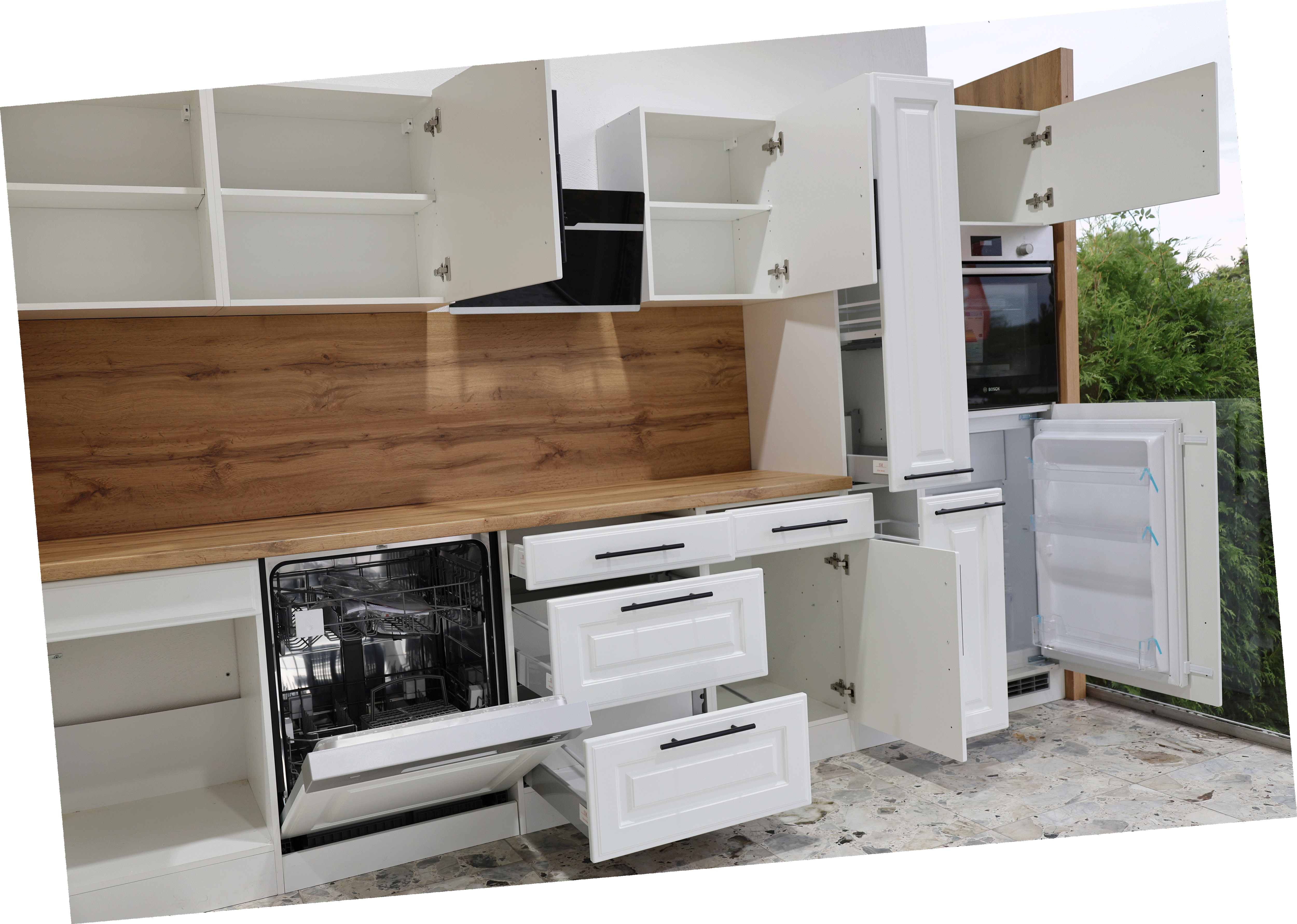 Moderne Landhausküche 310 cm – Weiß – Soft-Close &amp; Premium-Auszüge – inkl. 5 Elektrogeräte &amp; Nischenrückwand – Made in Germany