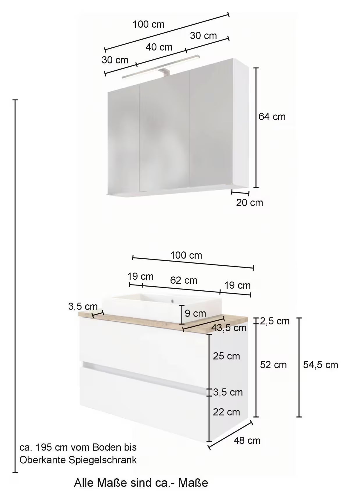 &nbsp;Löwe Badmöbel-Set 3 – 100 cm – Wotaneiche