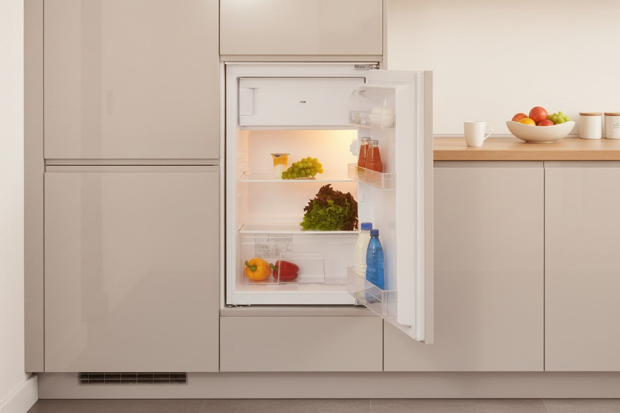 PKM Einbaukühlschrank 118 Liter – 88 cm Nische | Gefrierfach & Schleppscharnier | Simo Möbel
