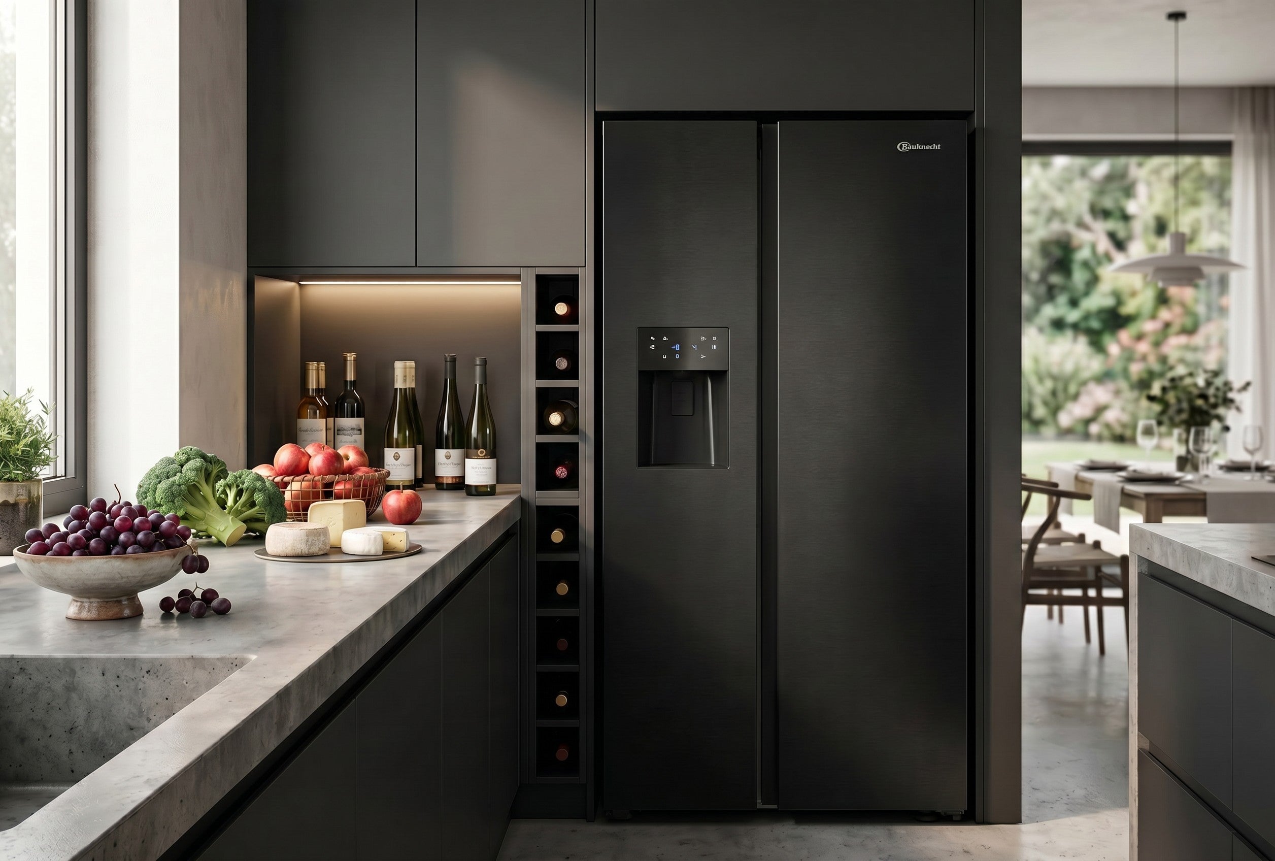 BAUKNECHT Side-by-Side Kühlschrank 578L Schwarz | NoFrost | Wasser- & Eiswürfelspender | Neu | Simo Möbel