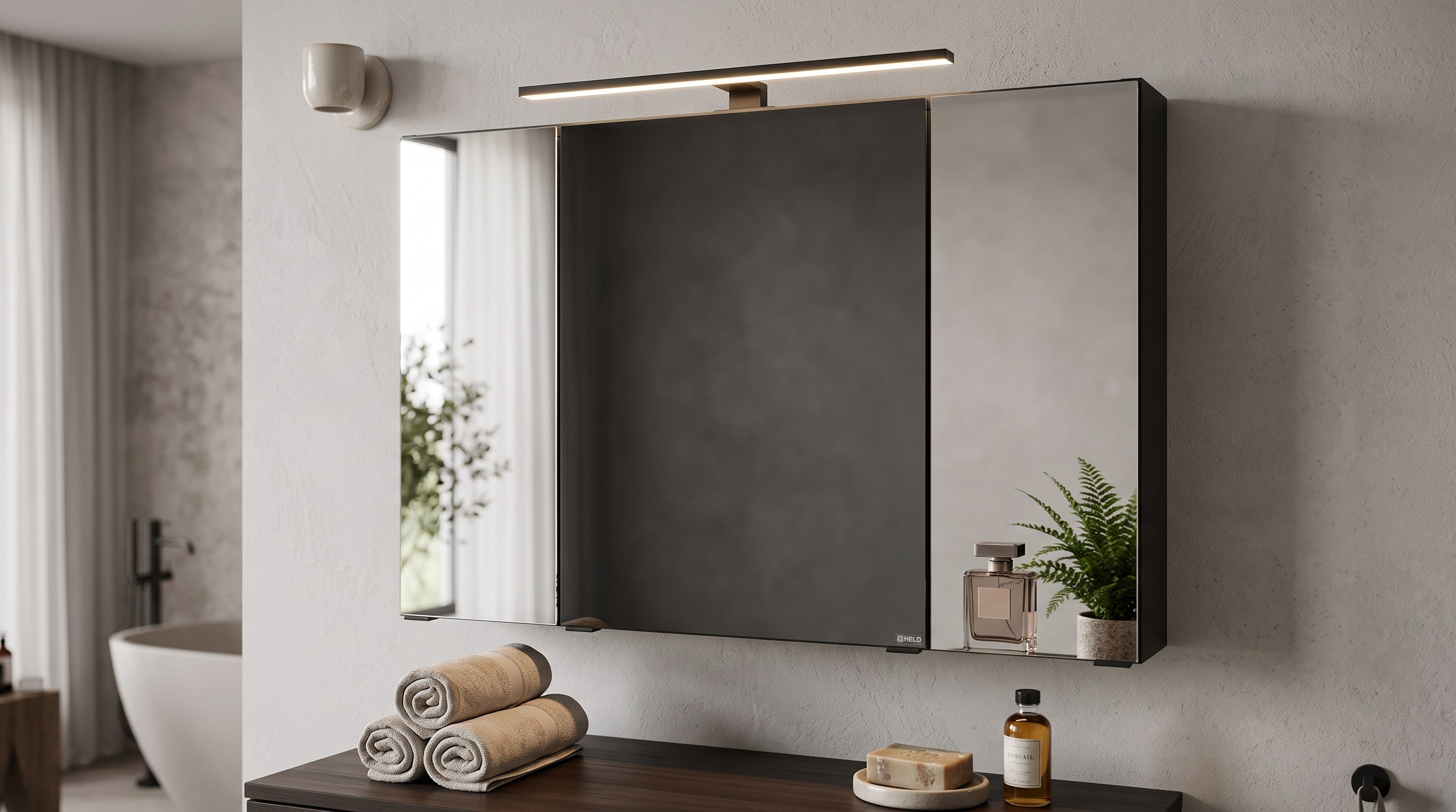 Spiegelschrank Luna 80 cm weiß mit LED – 3 Spiegeltüren