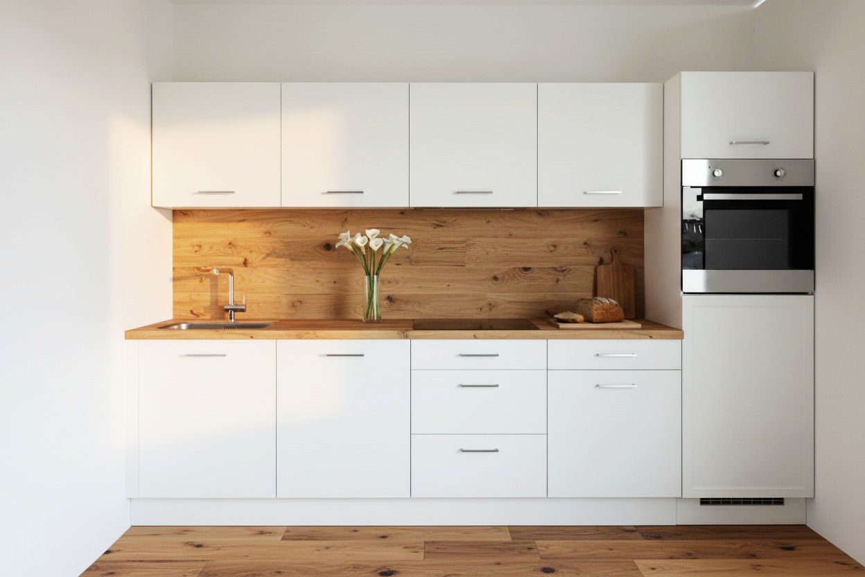 Moderne Einbauküche 300 cm – Weiß Matt – ohne Elektrogeräte