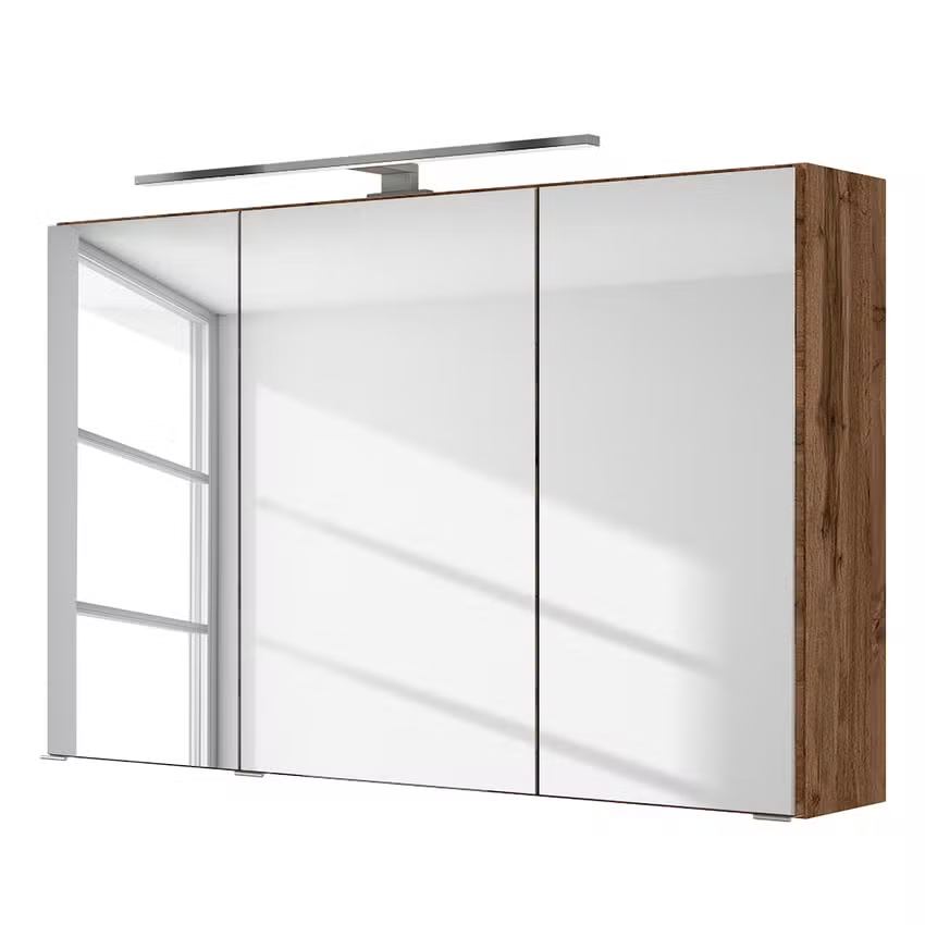 Spiegelschrank Farbe wotaneiche  FLORIA – 100 cm – 3 Spiegeltüren – LED-Beleuchtung