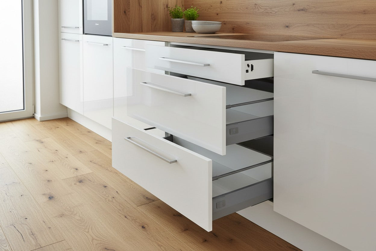 Moderne Einbauküche 300 cm – grau Matt – ohne Elektrogeräte